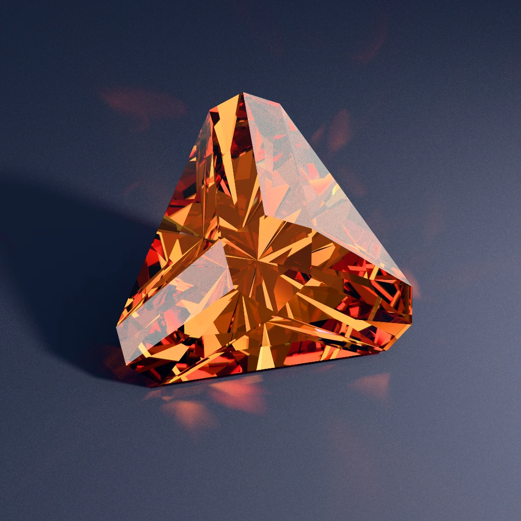 Indigo Nova 494 — Mirrored Cut-Corner Trillion Cubic Zirconia (CZ) faceting diagram