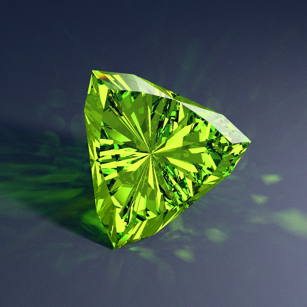 Path-traced Diamond RI 2.42 Showcase mirrored trilliant Flawless Enigma 461 pushing both Contrast Density and Contrast Intensity 13 to 15 percent above Hearts and Arrows