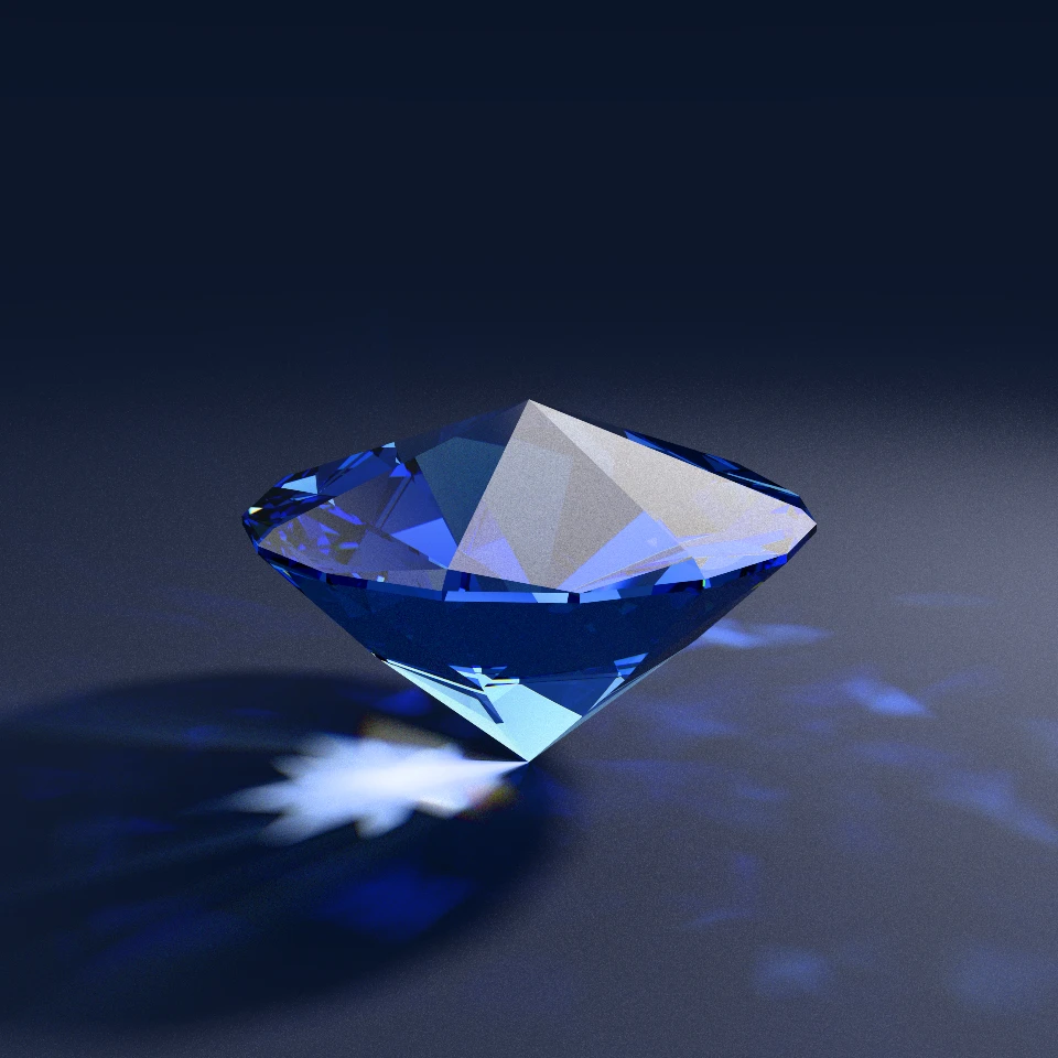 Low-profile three-quarter BDPT studio render of the unguarded Differential Evolution winner showing erased zero-percent table and pointed conical crown