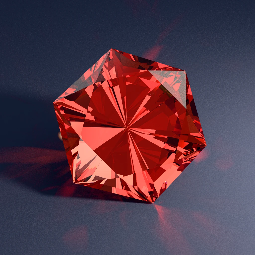 Pigeon-blood crimson RI 1.76 Corundum hexagon Astral Eclipse 675 from the Signature Collection