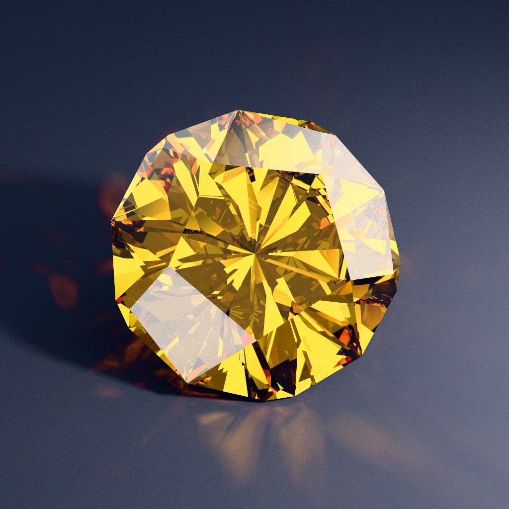 Canary-gold RI 2.67 Moissanite cushion pentagon Topaz Bloom 619 from the Extended Showcase
