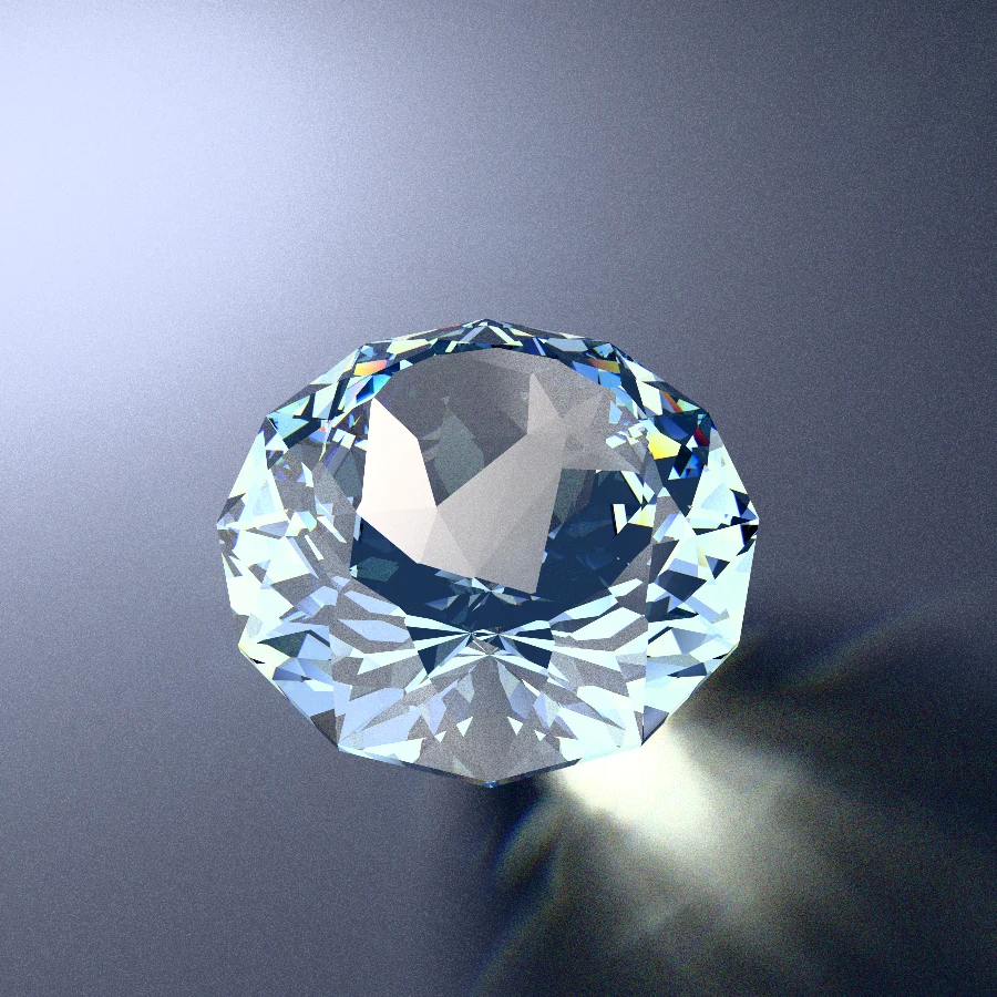 Three-quarter studio view of the Origami Fox sapphire showing shallow 3D dome relief and floor caustics